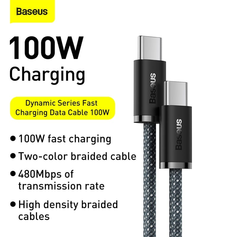 Baseus Dynamic Series 100W Fast Braided Charging Data Cable Type-C to  Type-C -1m - Xcessories Hub