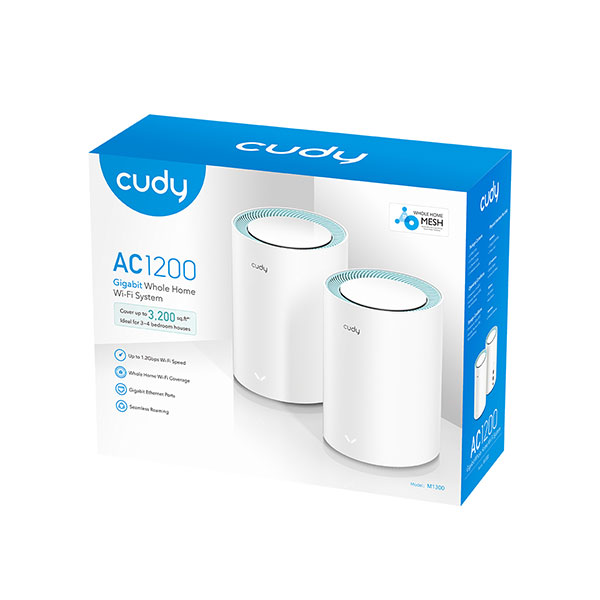 Cudy M1300 AC1200 1200mbps Gigabit Whole Home Mesh WiFi Router (2 Pack)