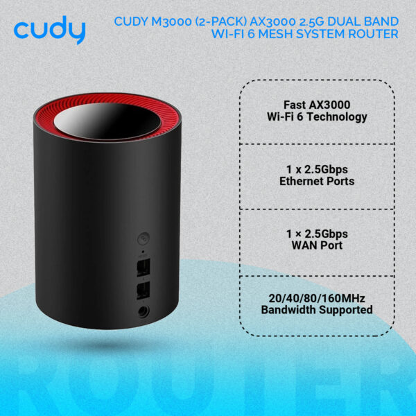 Cudy M3000 AX3000 2.5G Dual Band Wi-Fi 6 Mesh Router (3 Pack)