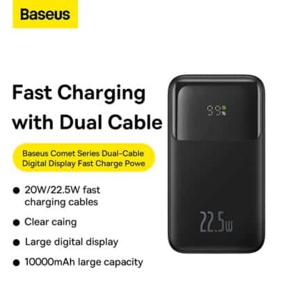 Baseus Comet Series 10000mAh 22.5W Dual Cable Digital Display Power Bank