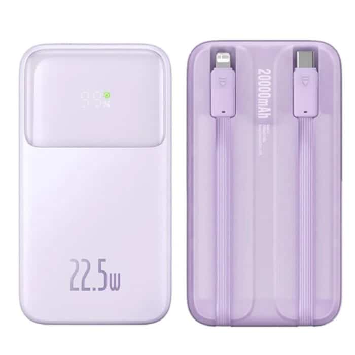 Baseus Comet Series 20000mAh 22.5W Dual Cable Digital Display Power Bank Purple