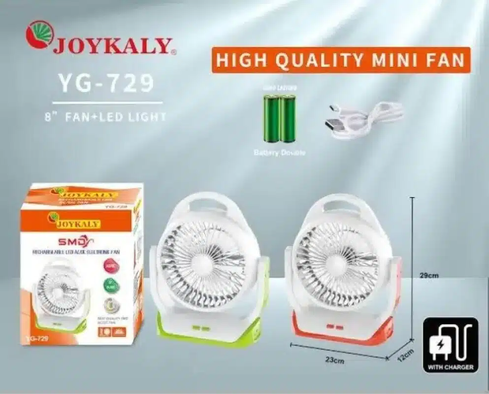 Joykaly YG-729 Rechargeable AC/DC 8 Inch Fan with LED Light