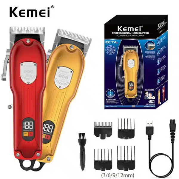 Kemei KM-802 Metal Engraving Hair Clipper with LED Display for Men