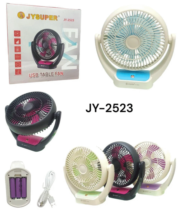 JYSUPER JY-2523 ACDC Rechargeable 3600mAh Lithium Battery Four Speed Modes Portable Desk Fan