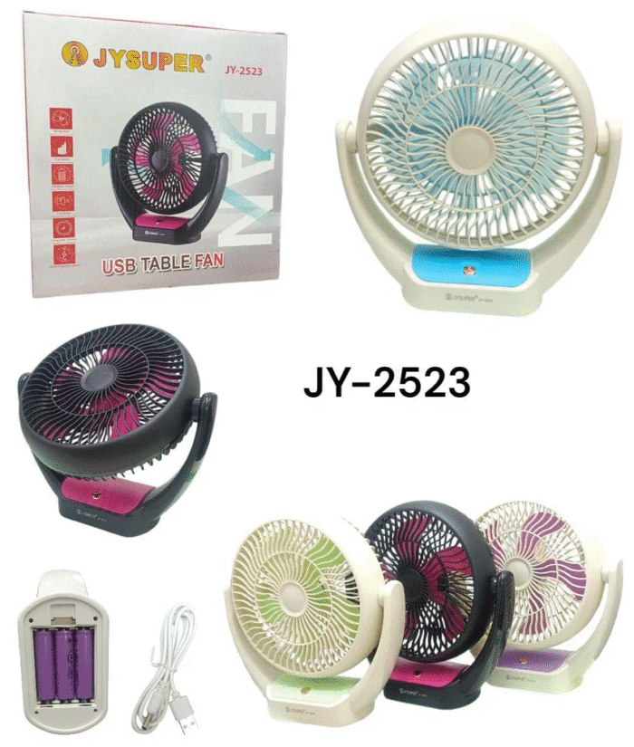 JYSUPER JY-2523 ACDC Rechargeable 3600mAh Lithium Battery Four Speed Modes Portable Desk Fan