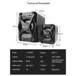 KISONLI U2500BT USB 2.1 Computer Bluetooth Speaker with FM TF AUX Remote Control